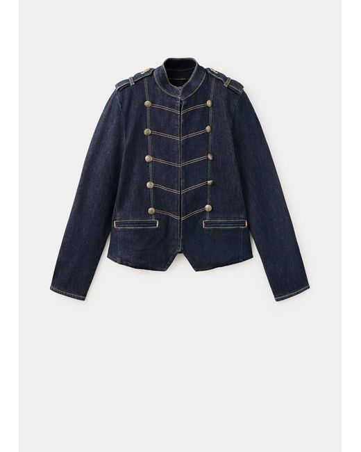 Mango Blue Denim Jacket With Decorative Frog Fastenings