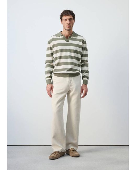 Mango White Fine Knit Polo Sweater 100% Cotton for men