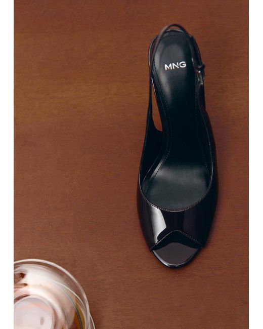 Mango Brown Patent Leather Peep-Toe Stiletto Shoes