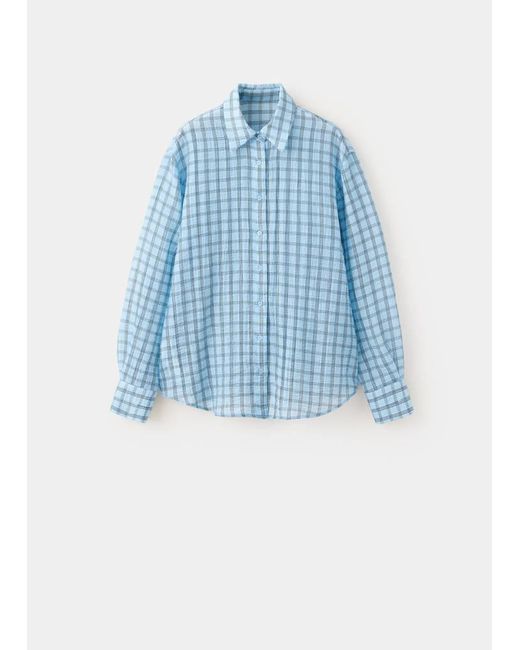 Mango Blue Textured Checked Lyocell Shirt