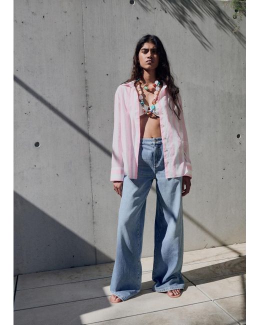 Mango Gray Striped Cotton Shirt