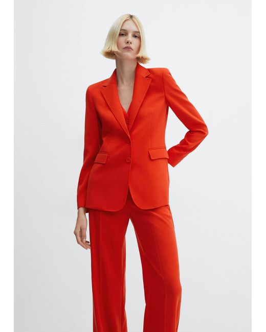 Mango Red Straight-fit Suit Jacket Coral