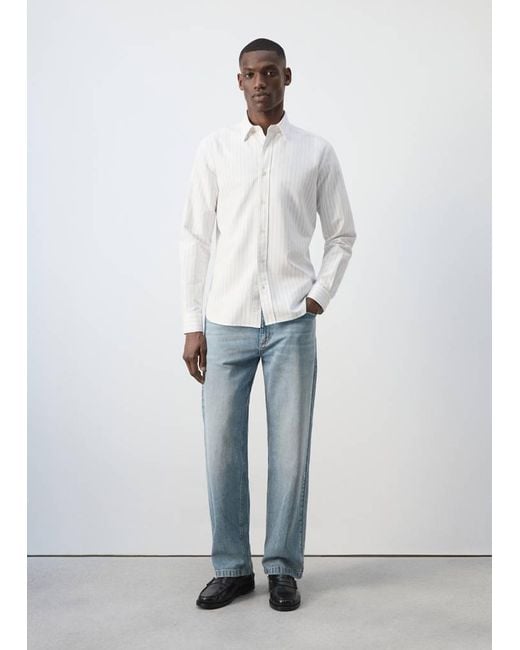 Mango White 100% Cotton Striped Shirt for men