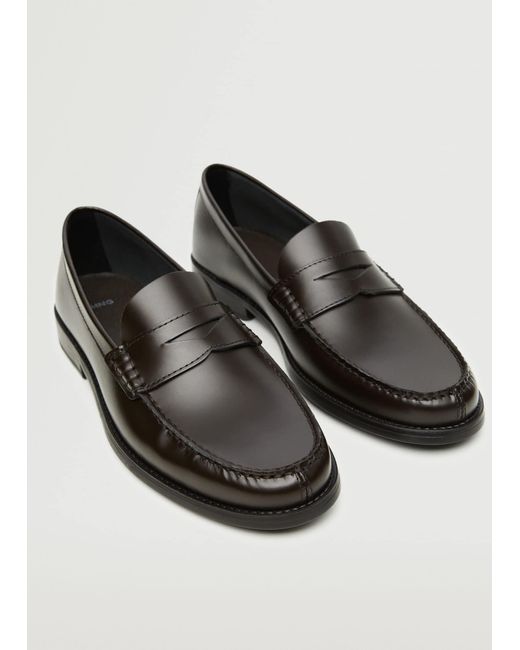 Mango Leather Penny Loafers Brown for men