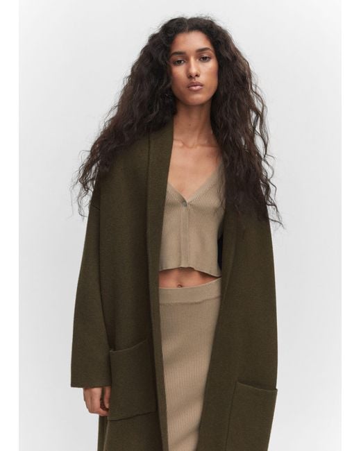 Mango Oversized Knitted Coat With Pockets in Green Lyst UK