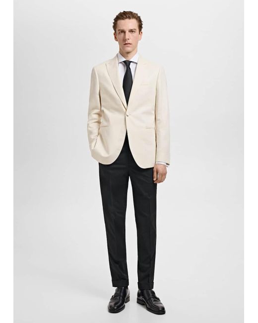 Mango White Slim-Fit Linen Suit Jacket for men