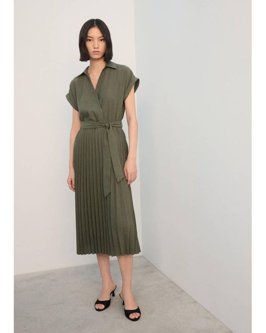 Mango Green Pleated Shirt Dress