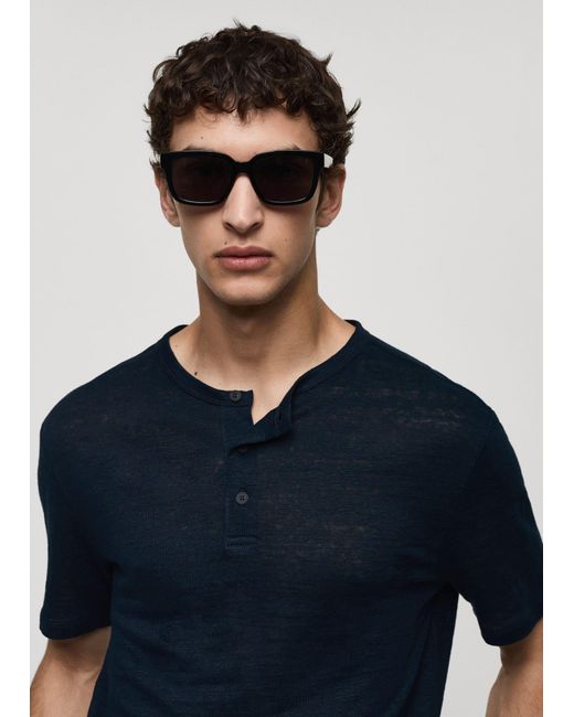 Mango Blue Slim-fit 100% Linen T-shirt Dark for men