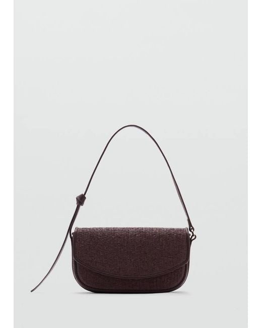 Mango Gray Raffia Shoulder Bag With Flap