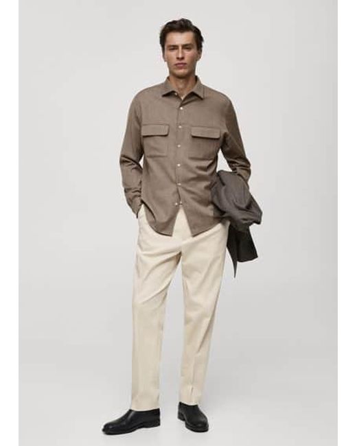 Mango Natural Cotton Twill Pleated Trousers for men