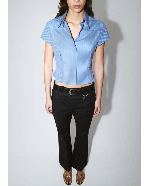 Mango Blue Flared Trousers With Welt Pockets