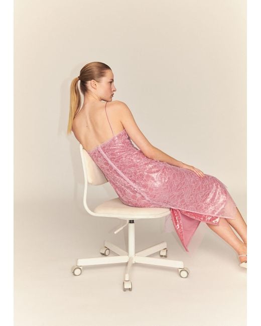 Mango Natural Sequin Lace Slip Dress