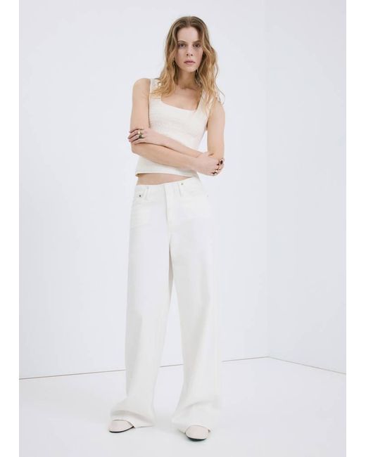 Mango White Textured Knit Top