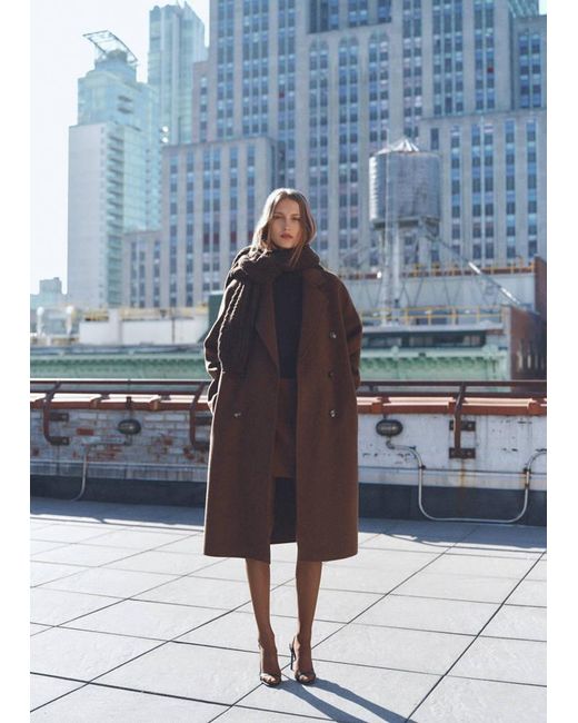 Mango Blue Double-Breasted Wool Coat