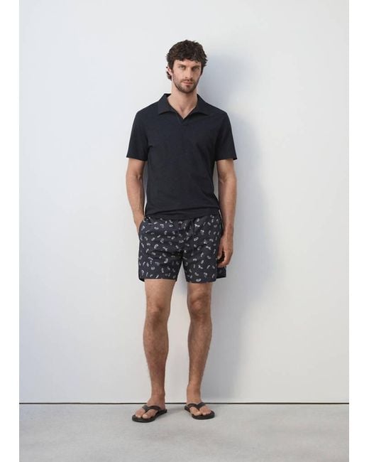 Mango Blue Printed Drawstring Swimming Costume for men