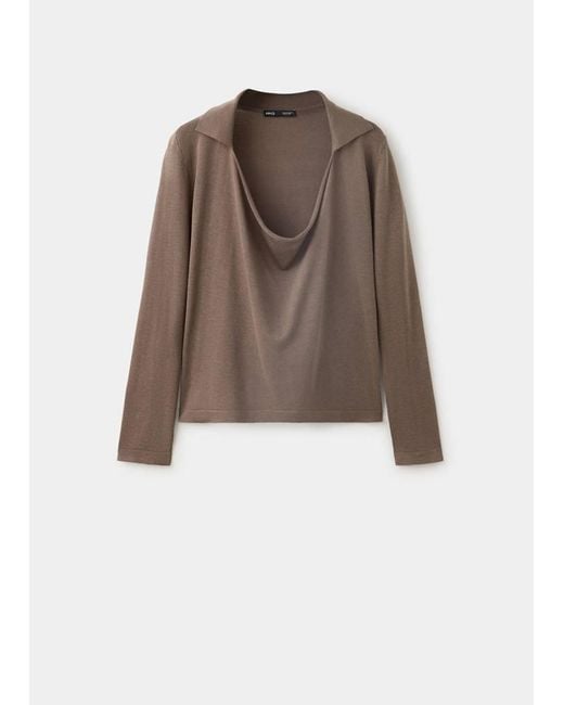 Mango Brown Lyocell Jersey With Draped Neckline