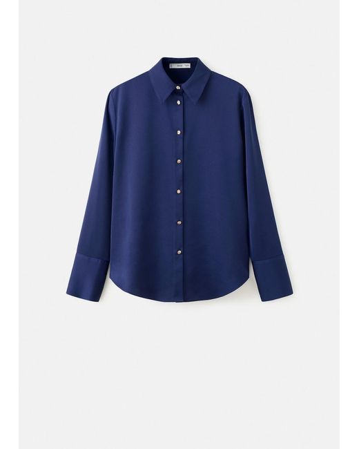 Mango Blue Satin Finish Flowy Shirt