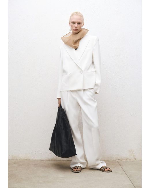 Mango White Oversized Double-Breasted Suit Jacket