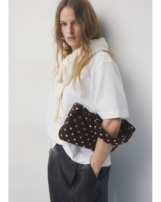 Mango Black Suede Studded Shoulder Bag