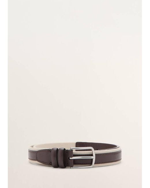 Mango Gray Leather Mixed Belt for men