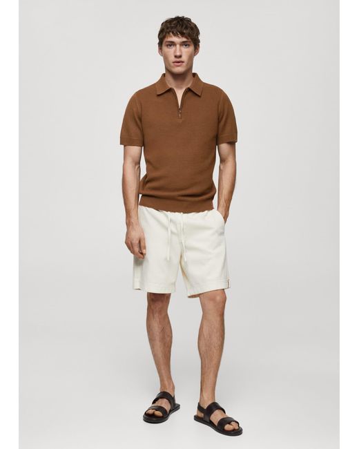 Mango White Cotton-knit Polo Shirt With Zip for men