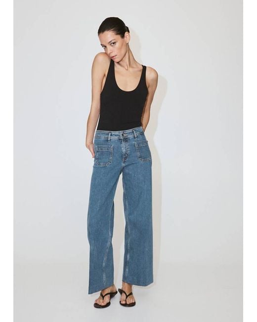 Mango Blue High-Waisted Wideleg Jeans