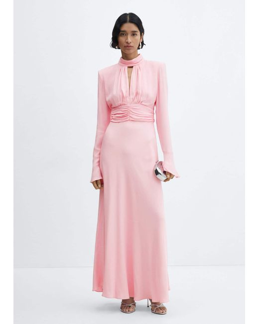 Mango Pink Dress With Pleated Details And Opening