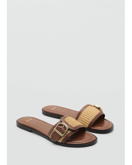 Mango Multicolor Raffia Sandals With Buckle And Strap