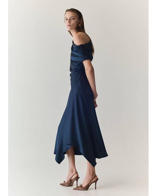 Mango Blue Asymmetrical Satin Dress