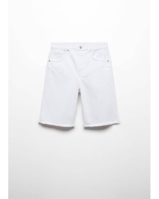 Mango White Straight-fit Denim Bermuda Shorts