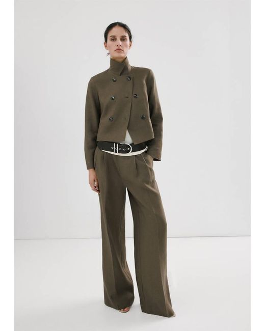 Mango Green Double-Breasted Linen Jacket