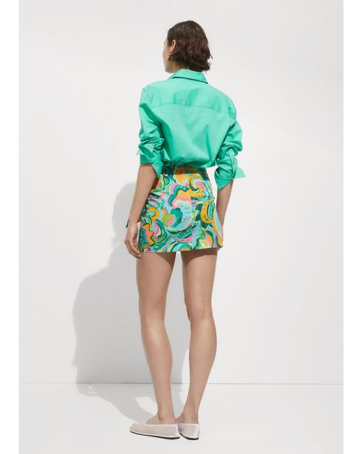 Mango Green Printed Mini-skirt With Bow