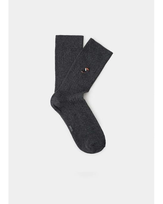 Mango Black Embroidered Cotton Socks for men