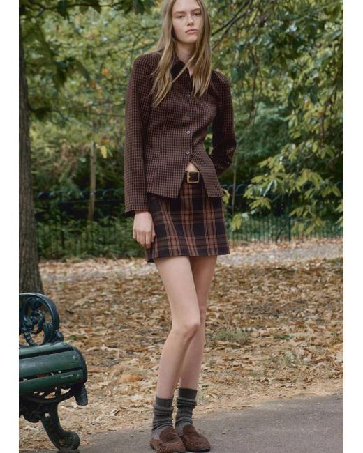 Mango Green Fitted Houndstooth Shirt