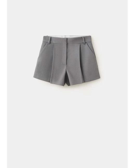 Mango Gray Straight Shorts With Pleated Detail