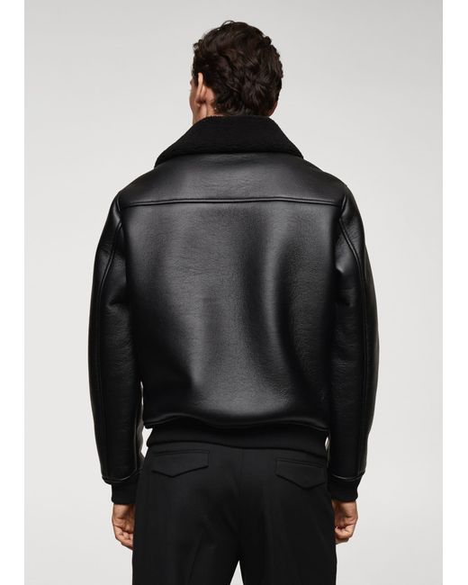 Mango Black Shearling-lined Leather-effect Jacket for men