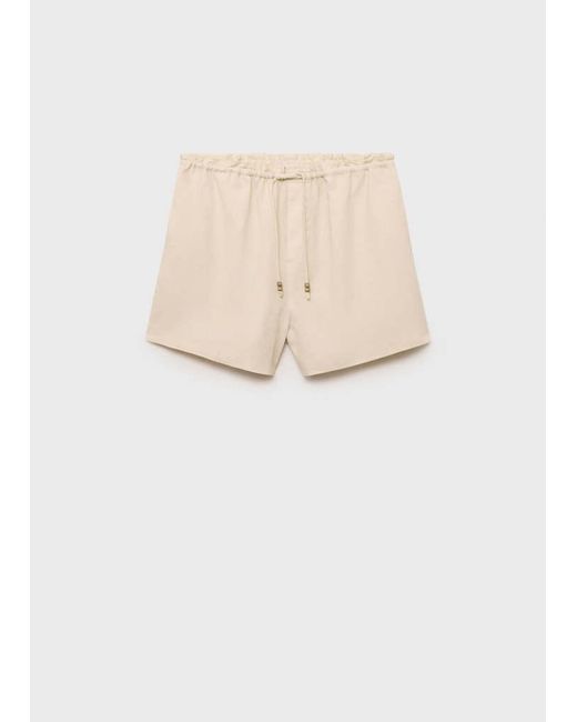 Mango White Straight-Fit Linen Shorts With Drawstring