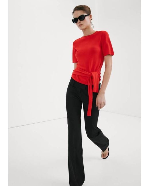 Mango Red Straight-Leg Trousers With Belt Loops