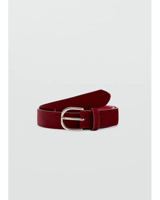 MANGO TEEN Red Leather Fur Belt