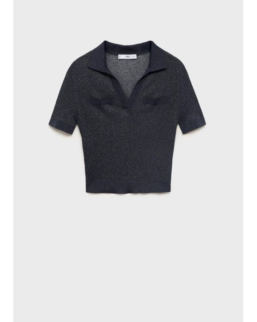Mango Blue Lurex Knitted V-Neck Sweater