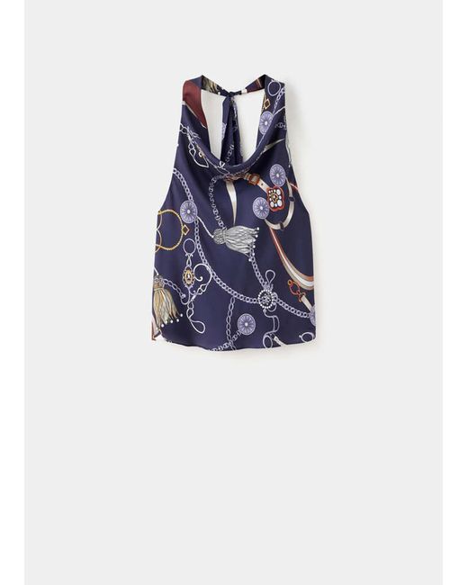 Mango White Printed Halter Top