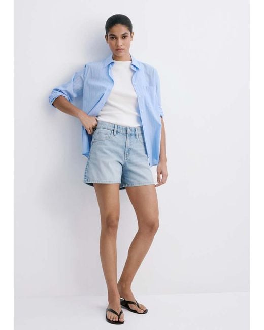 Mango Blue Straight-Fit Denim Shorts