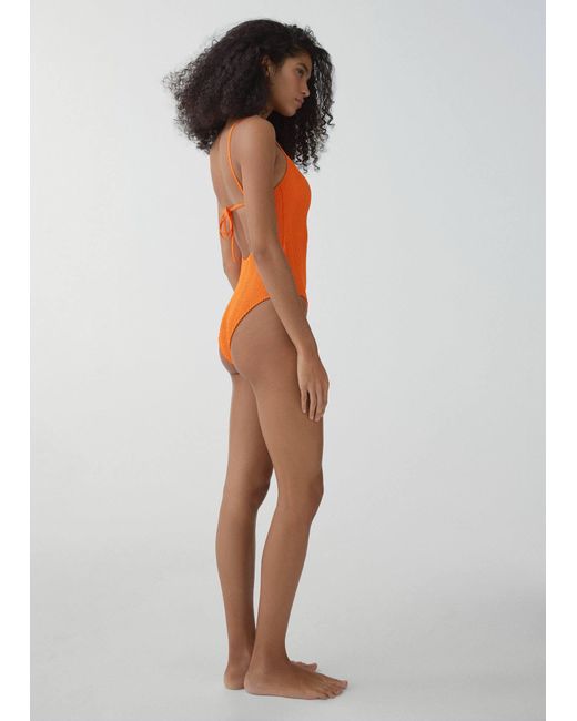 Mango Orange Textured Swimsuit