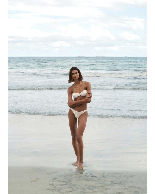 Mango Blue Textured Bandeau Bikini Top