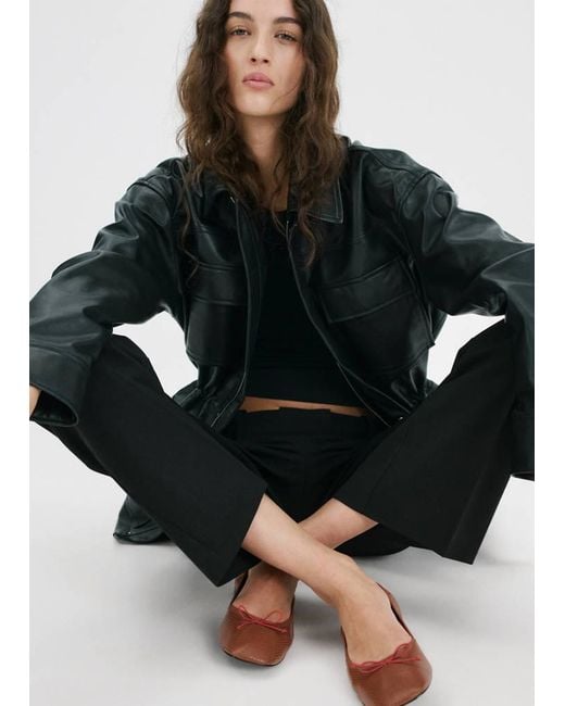 Mango Black Cut-Out Bow Ballerinas