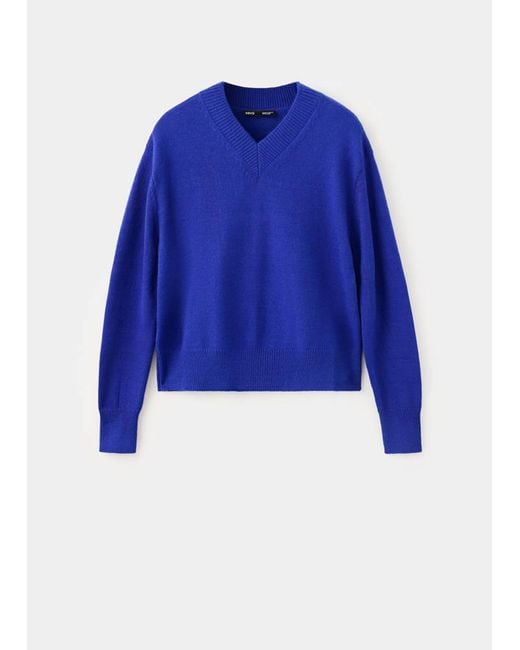 Mango Blue V-Neck Knit Sweater