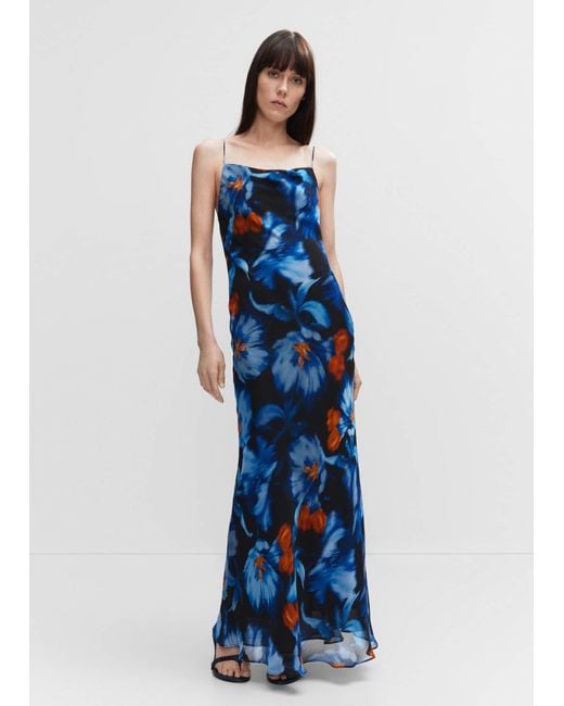 Mango Blue Flower Chiffon Dress