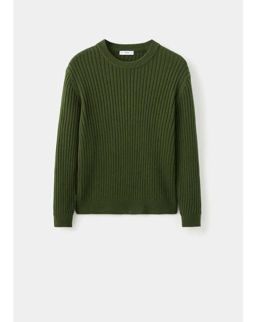 Mango Green Ribbed Wool-Blend Sweater for men