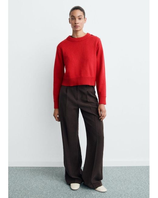 Mango Red Knitted Sweater With Jewel Buttons