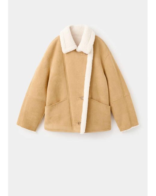 Mango White Suede-Effect Jacket With Shearling Collar